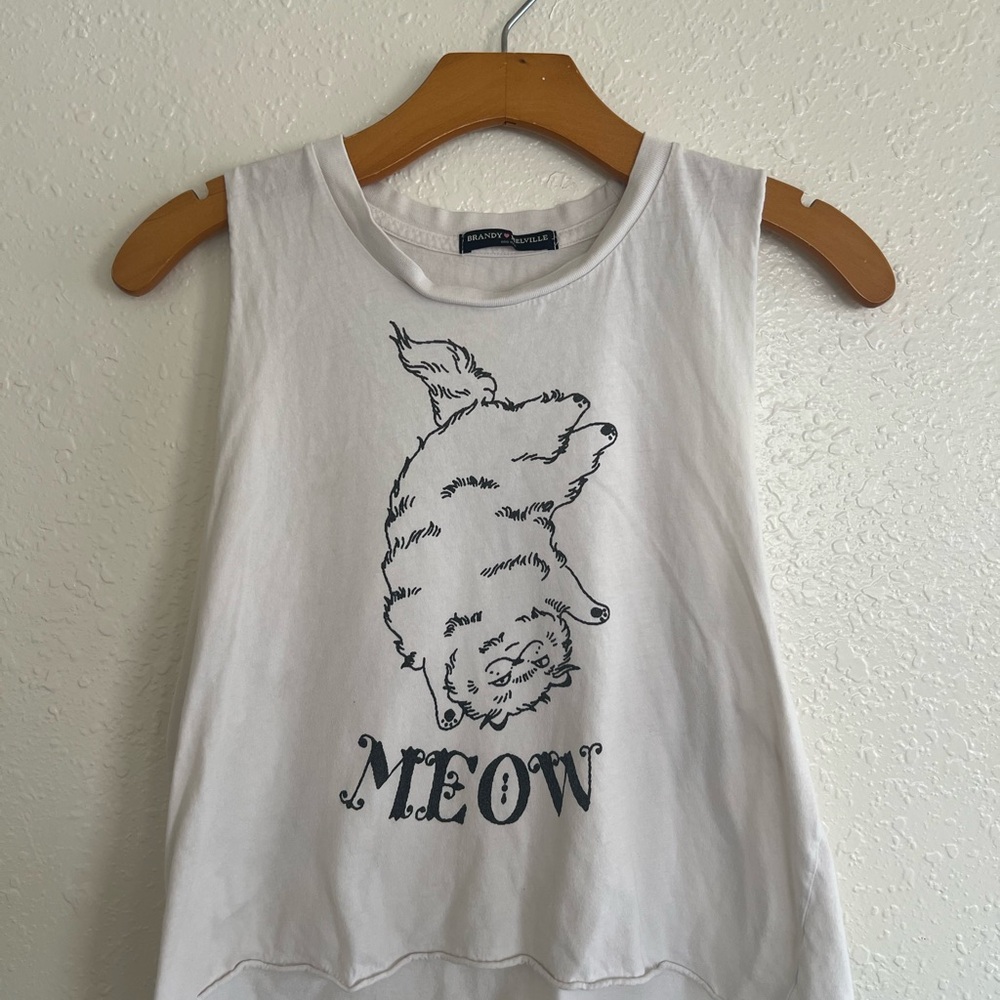 Brandy Melville Cream Cat Graphic Tank Top One Size